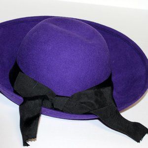 Arlin 100% wool vintage royal blue purple with black band and bow in back hat